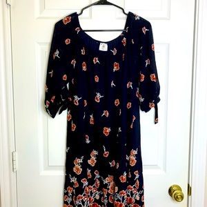 XL Navy Blue 3/4 Sleeve Floral Dress